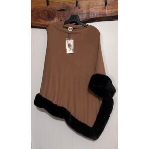 NWT Anne Klein Fur Trim Poncho Cape Size S/M